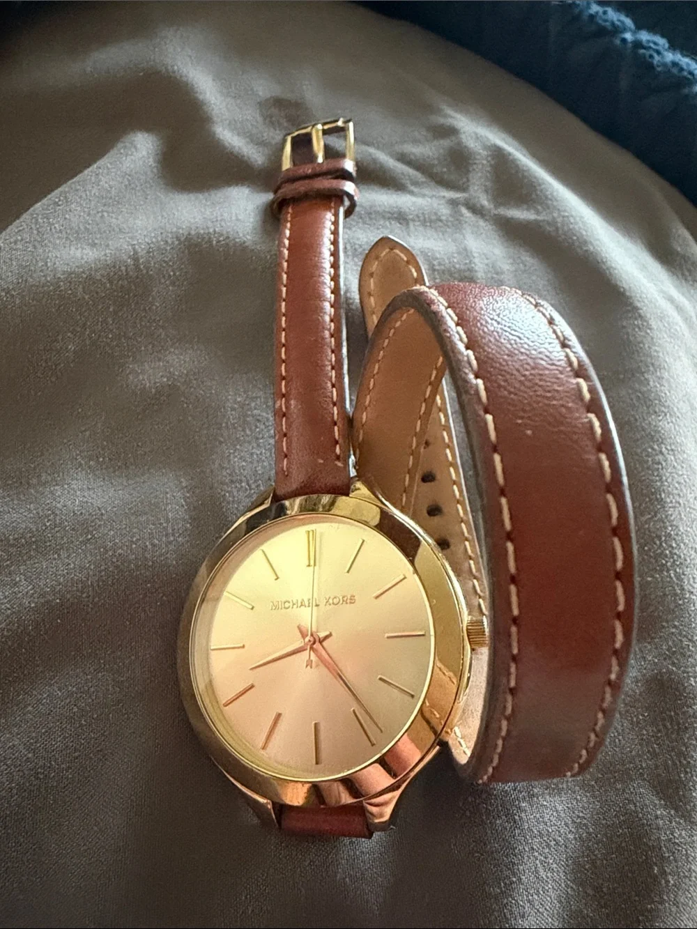 Michael Kors Gold-Tone Case with Brown Leather Wrap Strap Watch